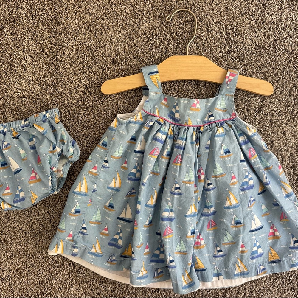 Sailboat Print Dress and Diaper Cover Set